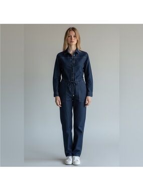 Violet Heart denim blue long sleeve button front utility jumpsuit size small